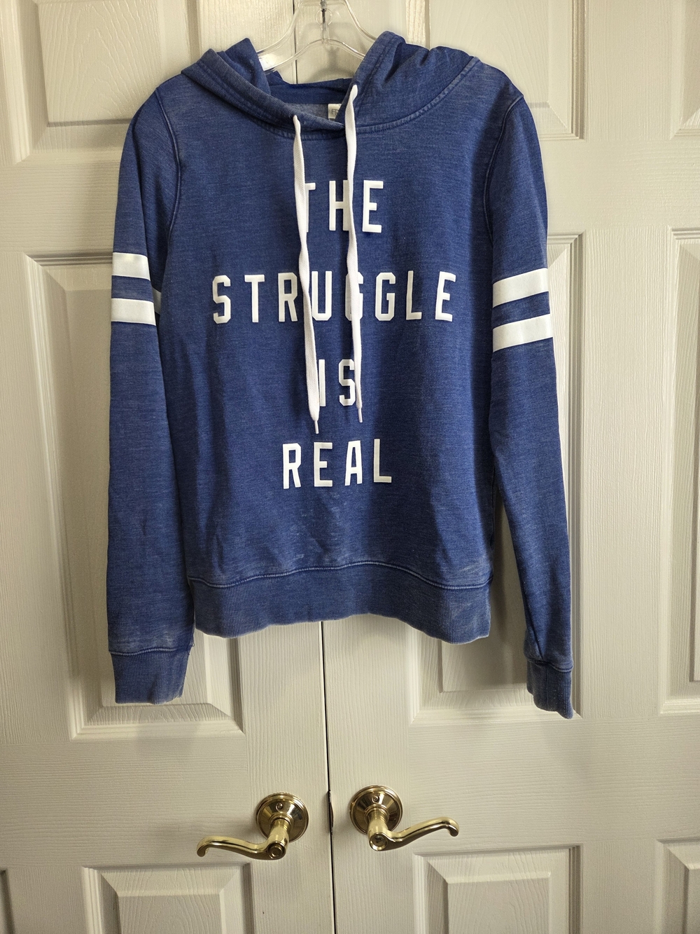 Blue Pullover Hoodie By Freeze with "The Struggle Is Real" Detail NWOT